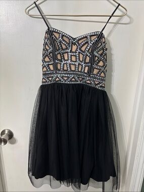 Blondie Nites Black Tulle Party Dress with Embellished Geometric Bodice